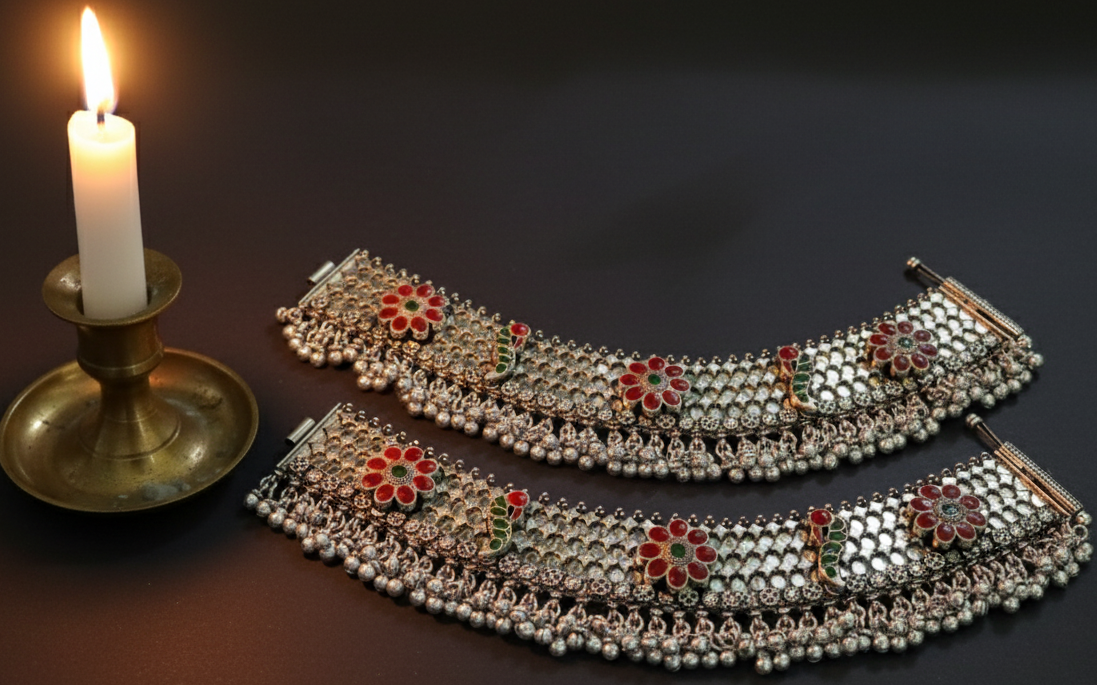 silver bridal payal 